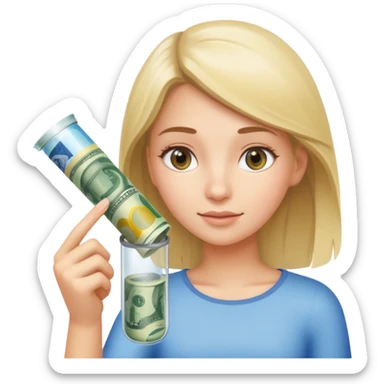 girl enter money in tube sticker