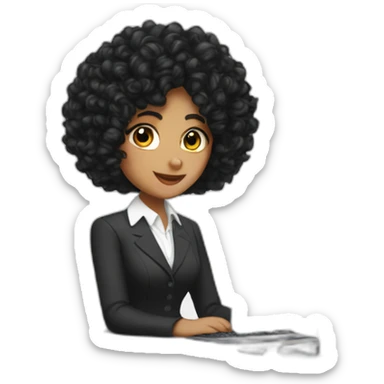 Secretary curly black hair computer and drinking coffee sticker