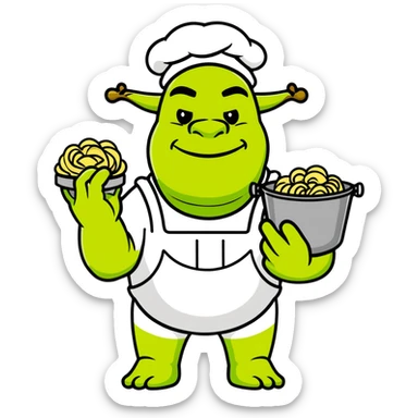 Shrek the green ogre holding a bucket of carbonara pasta sticker