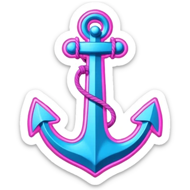 A cyberpunk neon sign with an anchor on it sticker