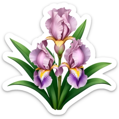 big bouquet Soft Pink Iris, luxuriant, leaf, bud sticker