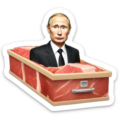 small vladimir putin coffin with meat cube sticker