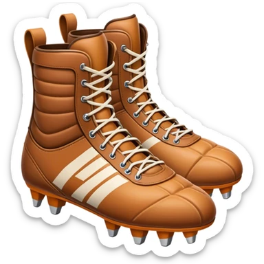 Cinematic Realistic image of a pair of rugby boots, showcasing sturdy leather construction, detailed cleat patterns and textured surfaces, illuminated by vibrant outdoor lighting that captures their athletic purpose sticker