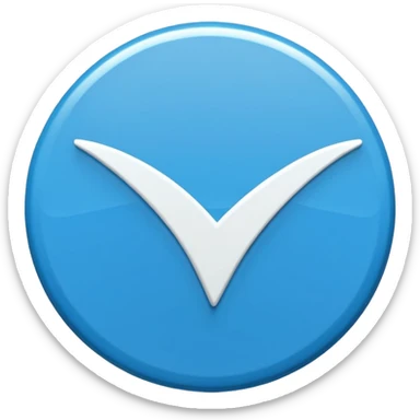 A bright blue circular badge with soft, sharp edges (like a seal or award ribbon). In the center, there is a white check mark (✓) tilted slightly to the right. The design feels clean, modern, and official, symbolizing verified, trusted, approved, or authentic status. sticker