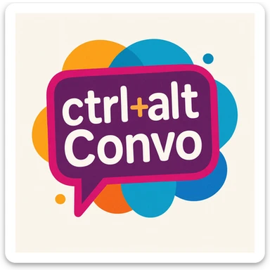 fun logo with the text 'ctrl+alt+Convo', speech bubble element, colorful and inviting style sticker