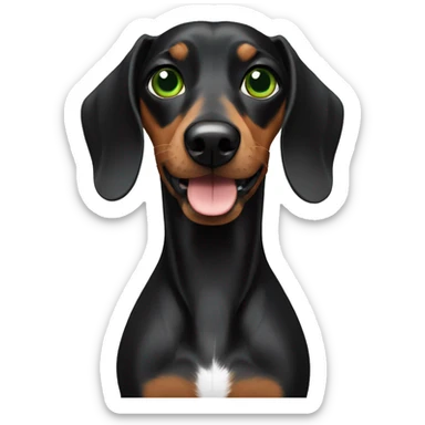 Lebanese with green eyes holding a black dachshund sticker
