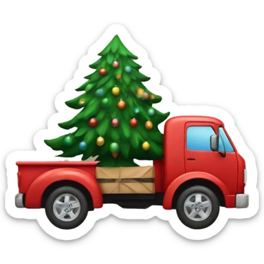 Red truck with Christmas tree  sticker
