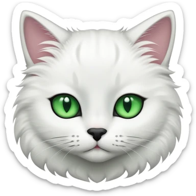 A white cat with green eyes and a black tail and two black marks on the top of her head and a black mark of the top of her neck  sticker