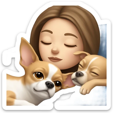 White Girl with long brunette hair napping with a tan chihuahua  sticker