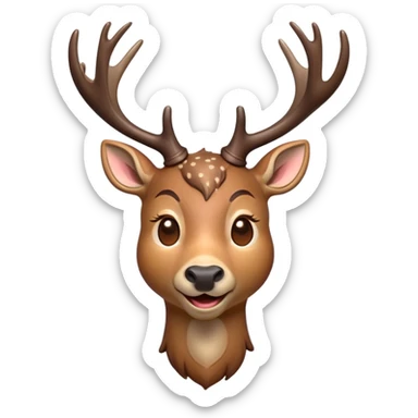 Cinematic Comical Deer Portrait Emoji, Head tilted dramatically with an exaggeratedly amused expression, featuring a sleek dappled coat and whimsically contorted antlers, wide, expressive eyes filled with playful disbelief, Simplified yet hilariously expressive features, highly detailed, glowing with a slightly sassy glow, high shine, dramatic yet playful, stylized with an air of cheeky woodland mischief, bright and endearing, soft glowing outline, capturing the essence of a spirited and over-the-top deer, so meme-worthy it feels like it could side-eye its way into forest folklore instantly! sticker