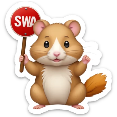 A hamster with a cool attitude holding a "SWAG" sign, vibrant colors, bold outline sticker
