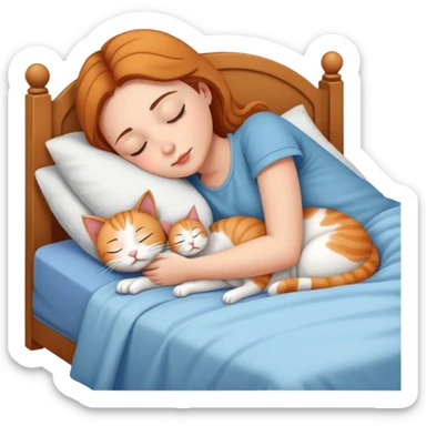 Girl sleeping in her bed with her cats sticker