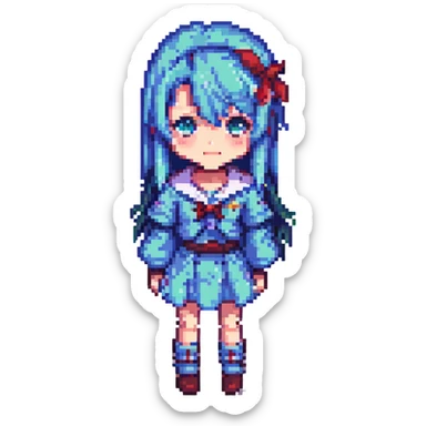 anime girl, pixel art style, chibi proportions sticker
