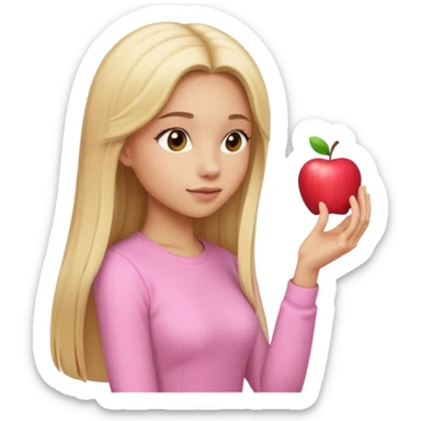 girl in light pink clothes, blonde with long straight hair, side view, pose, Apple emoji style, variation 4 sticker
