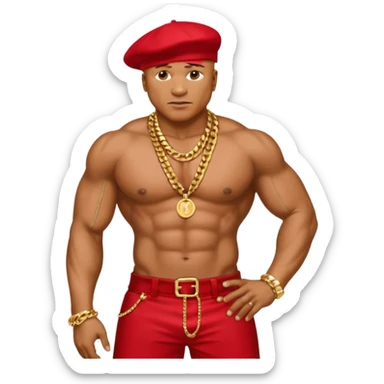 LL Cool J with metallic red pants, shirtless with necklace sticker