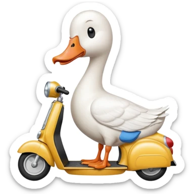 Sad angry crying white goose on scooter sticker