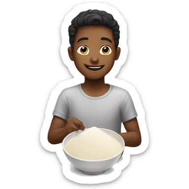 boy enjoying a bowl of flour sticker