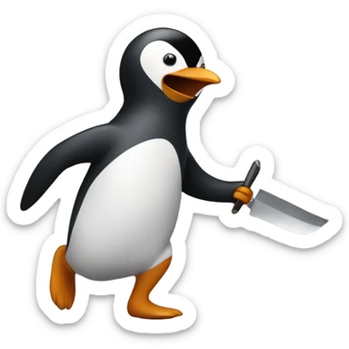 penguin running while holding machete  sticker