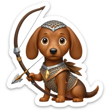 brown and tan dachshund wearing chainmail with bow and arrow  sticker