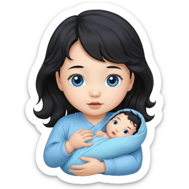 a girl asian newborn baby with black wavvy hair and blue eyes sticker