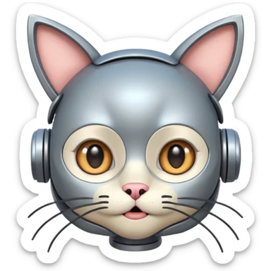 robot looking surprised with cat ears and looks funny sticker