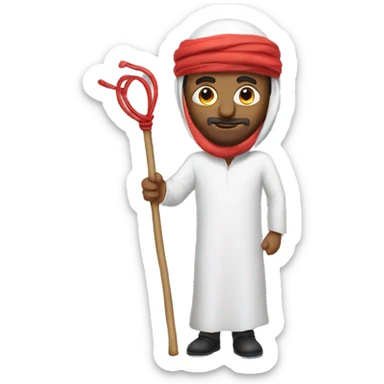 arabic man holding a red stick with a wire coming out sticker