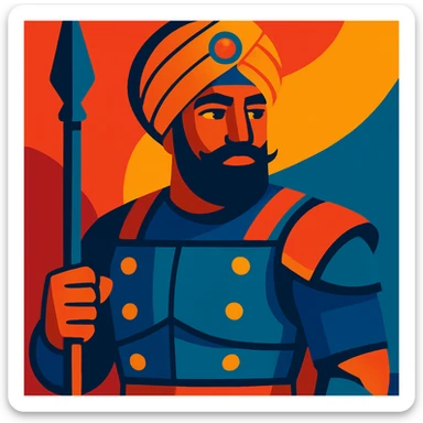 indian man with turban and body armor, vibrant illustration sticker