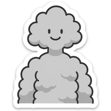 person whose body up to the shoulders is entirely made of fluffy voluminous clouds, clouds forming the figure, minimalist illustration sticker