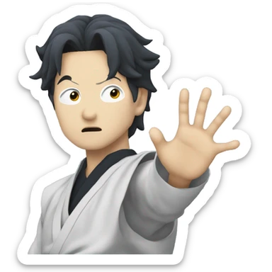 satoru gojo with eyes open making unlimited void hand pose sticker