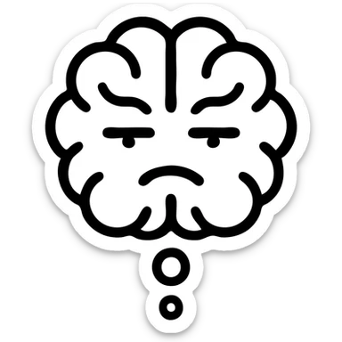 brain thinking, black outlined icon style, serious expression, no background sticker