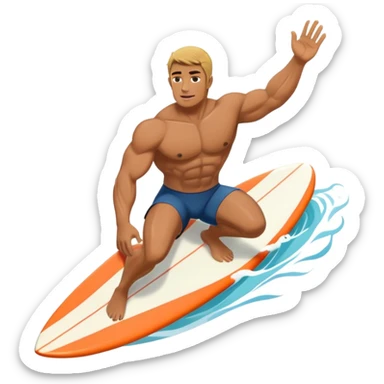 a muscled and nice man surfing in the pacific sticker