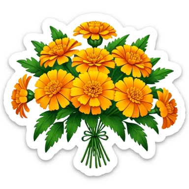 big bouquet Marigold, luxuriant, stem, leaf sticker