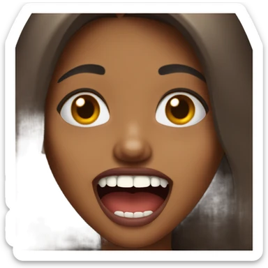 Brown girl with her mouth open with vampire sticker