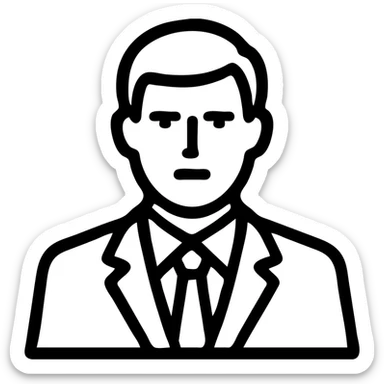 formal individual wearing blazer jacket, shirt and tie, serious and trustworthy, simple background, minimal icon style sticker