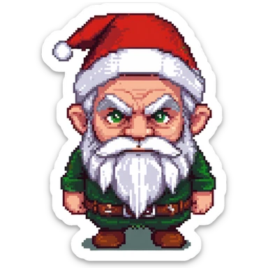 Grumpy-looking dwarf with white beard, red hat, frowning face with bushy eyebrows sticker