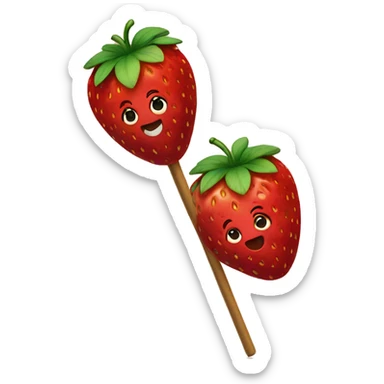 Two strawberries on top of each other on a wooden stick sticker