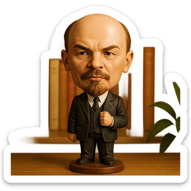 Lenin with exaggerated head, classic suit, bobblehead style sticker