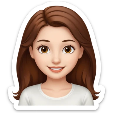 charming girl, white top, long brown hair, prominent eyelashes, pretty sticker