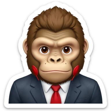 Brown haired cartoon gorilla with tufted fur on head, light skin tone deep eye socked darkening the skin around his eyes, heavy browridges contrasting it, and a red tie, he lives naked in the jungle  sticker