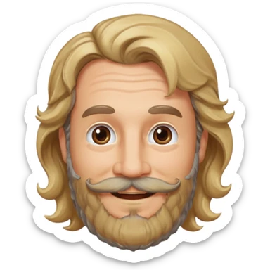 MID AGE MAN WITH LONG BLOND & bROWN WAVY HAIR; AND BROWN & GREY MOUSTACH AND BEARD, HAPPY EYES, ROSEY CHEEKS sticker