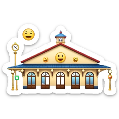 train station at night with lights on, emoji style sticker