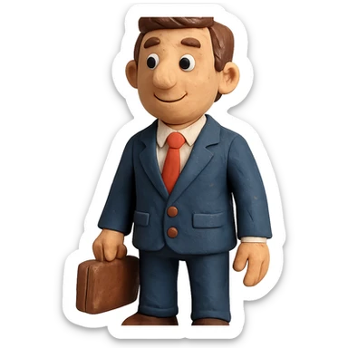 claymation style businessperson with brown hair, suit sticker