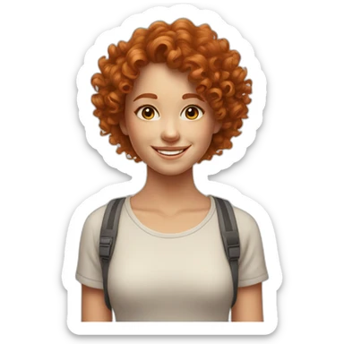 beautiful young girl, curly hair, ginger hair, smiling, sticker
