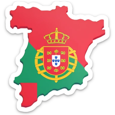 3D illustration of the map of Portugal with the Portuguese flag overlay, vivid and bright flag colors sticker