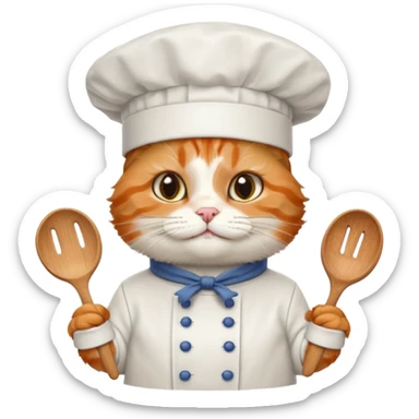 fluffy chef cat wearing a tall white chef hat sticker