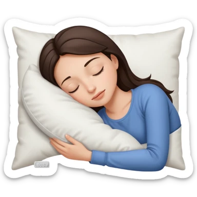 a beautiful brunette girl sleeping with a white pillow  sticker