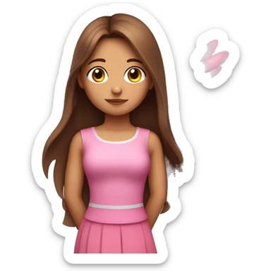 Girl with long Brown hair, pink top and skirt and wings sticker
