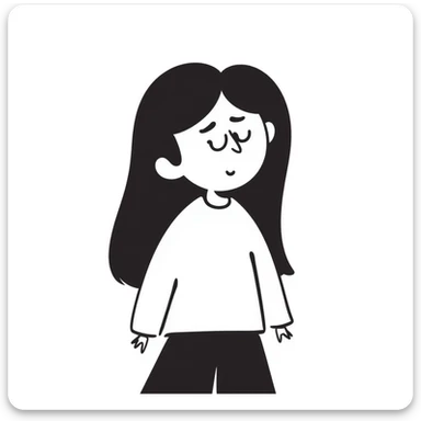 pale girl with long black hair, sad expression, emotional, different artistic interpretations, hand drawn doodle style sticker