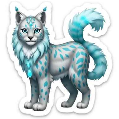 Silver and cyan Fairy-type Bobcat-Lynx-Lion-Fakémon full body sticker