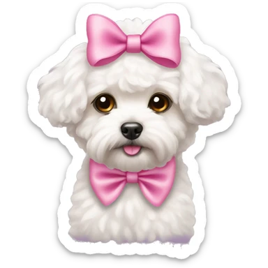 white maltipoo with pink bows on the head sticker
